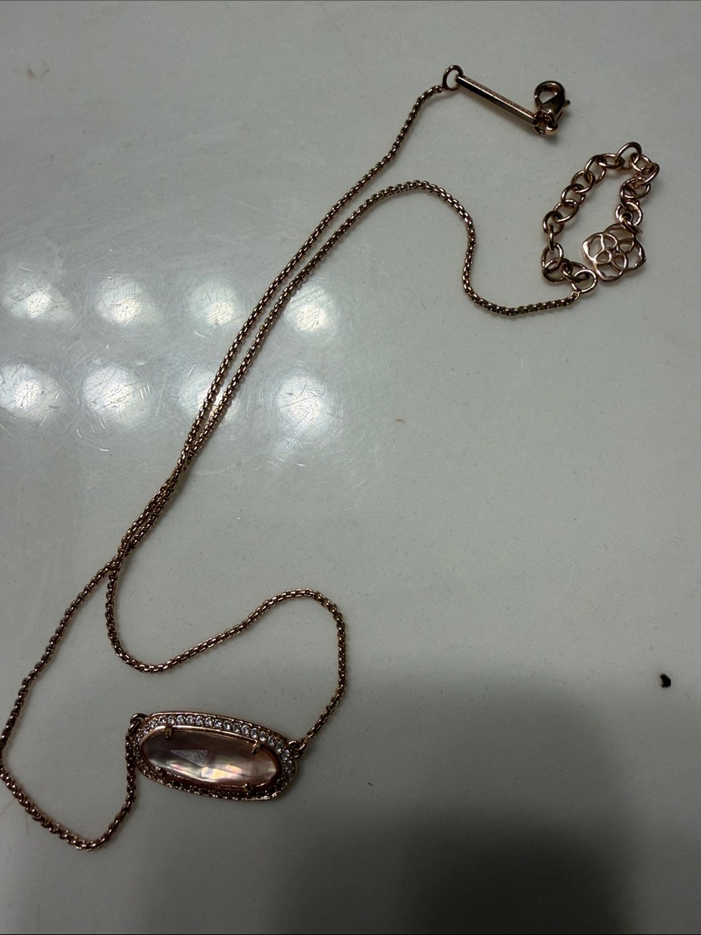 Kendra Scott Corla Rose Gold Mother of Pearl Crystal Pendant Necklace Retired